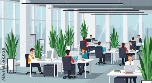 Modern Office Space with Employees Working.