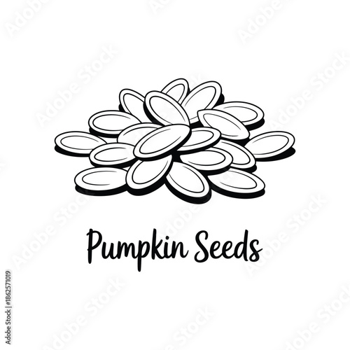 Pumpkin Seeds Hand Drawn Line Art Healthy Food Illustration