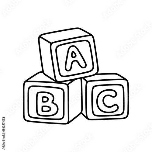 ABC Alphabet Blocks Hand Drawn Line Art Education Illustration