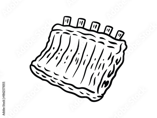 Pork Ribs Hand Drawn Line Art Barbecue Meat Illustration