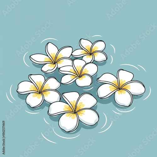 White Plumeria Flowers in Water.