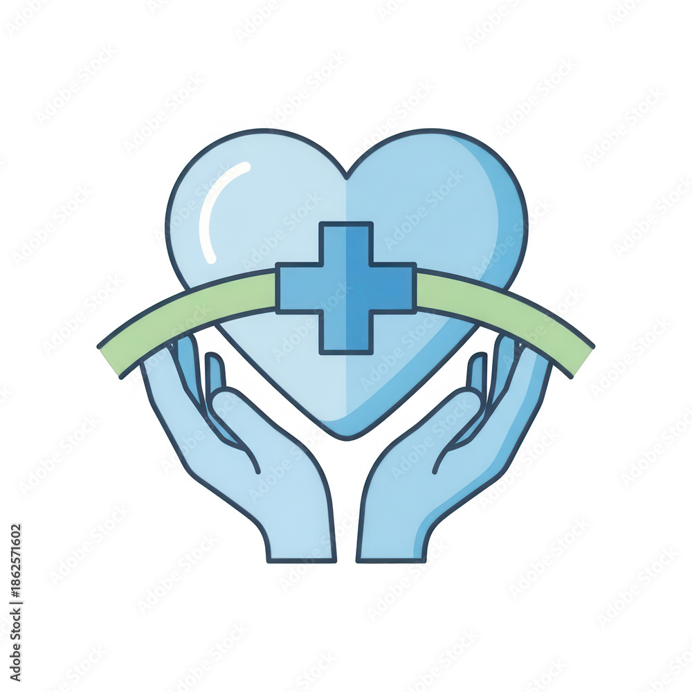 Obraz premium Hands cradling a heart with a medical cross symbol