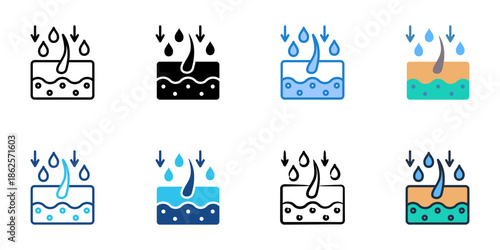 Skin hydration icons set multiple style collection. Editable stroke 
