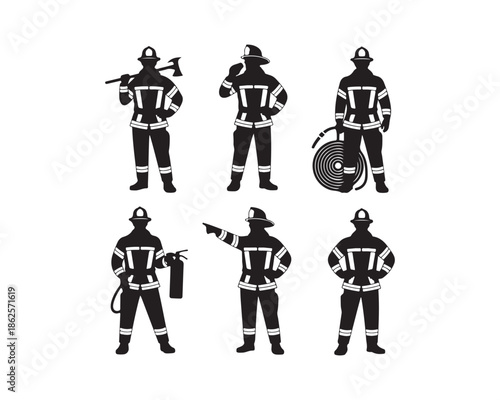 firefighters silhouette, firefighter team silhouette, group of firefighters vector, fire rescue team illustration, fire crew vector collection set, firefighters silhouette, firefighter team silhouette