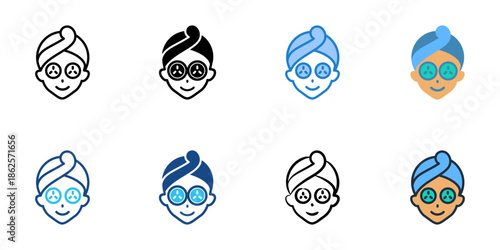 Facial mask icons set multiple style collection. Editable stroke 
