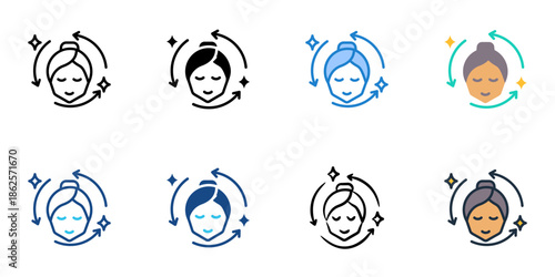 Skin rejuvenation icons set multiple style collection. Editable stroke 
