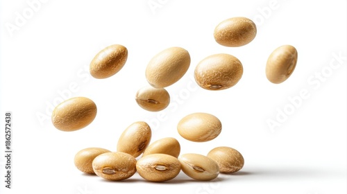 Soybeans levitate isolated on a white background.