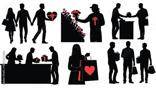 Couple shopping together with gifts and flowers