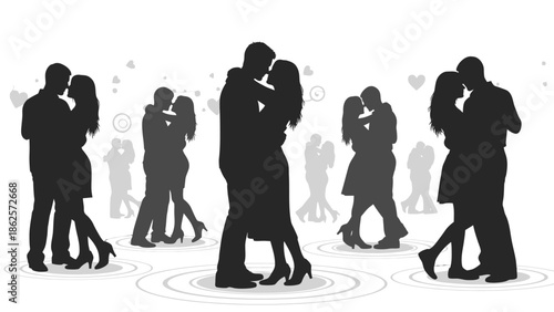 Couples dancing together in romantic atmosphere