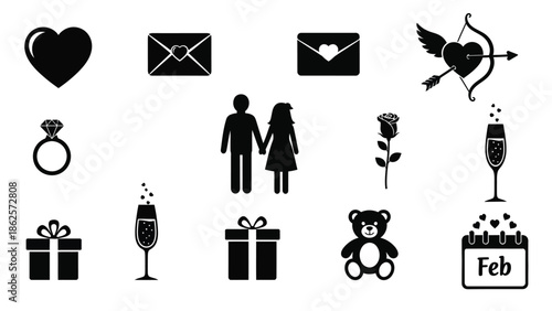 Valentine's day icons set for romantic occasions