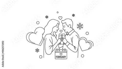 Couple celebrating valentine's day together with hearts