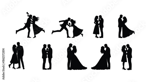 Collection of romantic couple silhouettes in various poses