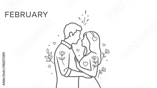 Couple sharing a romantic kiss in february