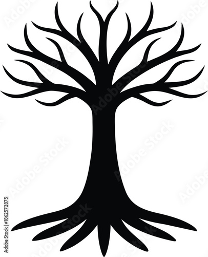 Minimalist tree trunk silhouette vector solid black