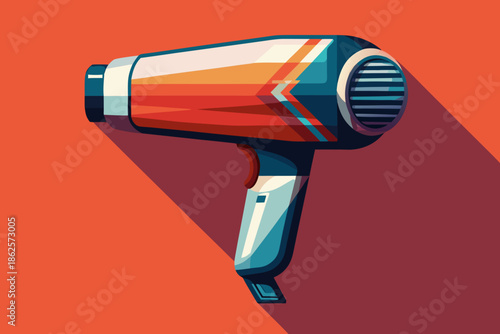 Modern hair dryer on red background