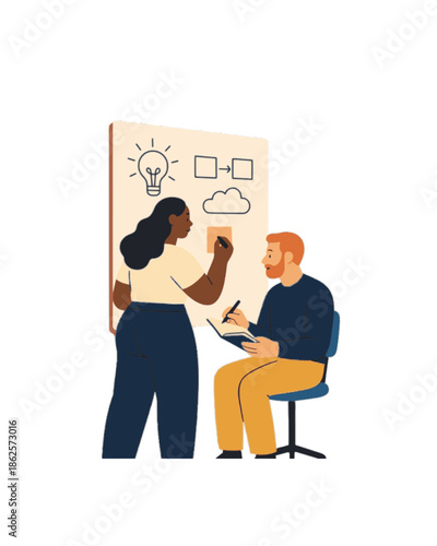 Collaborative brainstorming session for project development and innovative ideas isolated on white background