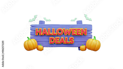 Halloween Deals Sign with Pumpkins and Bats