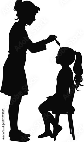 Mother Brushing Her Daughter's Hair Silhouette