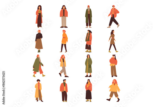 People Wearing Autumn Clothes Element