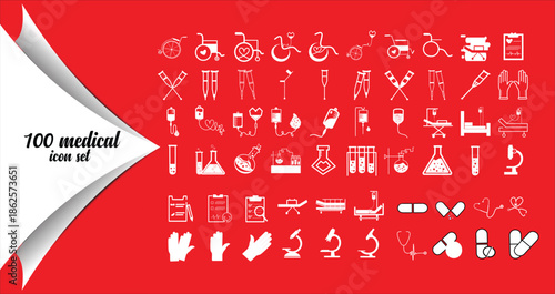 Comprehensive Collection of 100 Flat Medical and Healthcare Icons