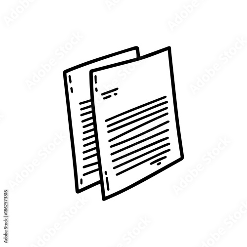 Hand drawn stack of paper documents line art vector illustration