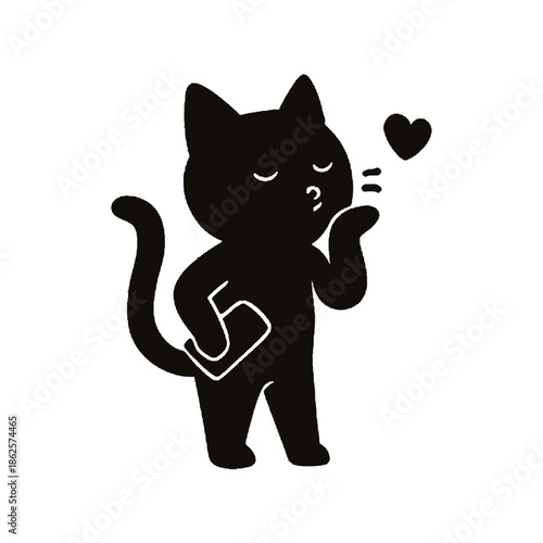 Cute black cat character blowing kiss silhouette