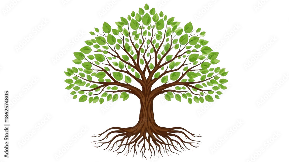 Fototapeta premium A lush green tree with deep roots