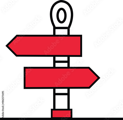 red directional signs on a post with arrows pointing left and right