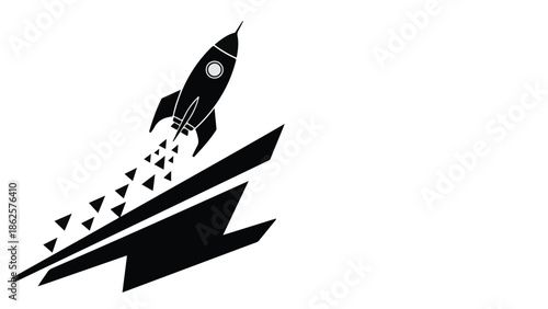 Sleek rocket launching upwards with a trail of abstract particles against a clean background