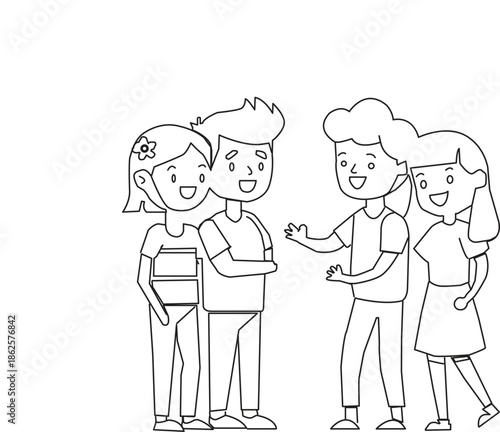 Cartoon family illustration showing a loving mother with her son and daughter alongside a grandmother and granddaughter enjoying time together