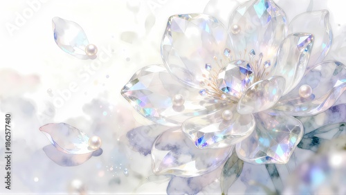 Crystal flower illustration material, gem texture, pearl, transparent flower, fantastic and dreamy flower wallpaper