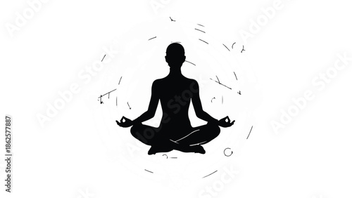 Silhouette of person meditating in peaceful lotus pose, radiating calm energy.