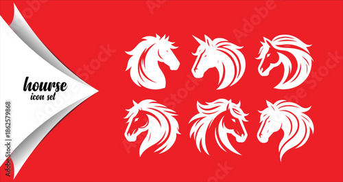 Stylized Horse Head Icon Set on Red Background
