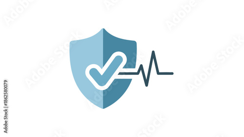 Health Shield with Check Mark and Heartbeat Line.