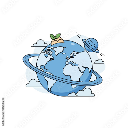 Stylized Earth with Rings and Planetoid.