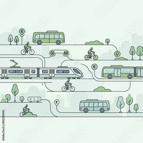 Sustainable Urban Transportation Network with Eco-Friendly Commuting Options.