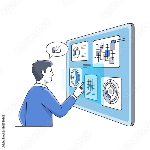 Man Interacting with Futuristic Digital Interface Display.