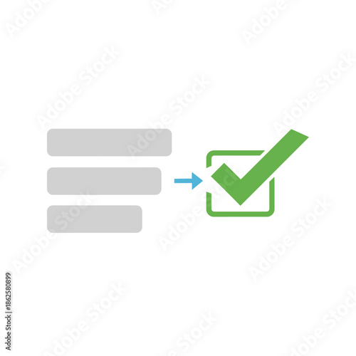 Checklist completion with a green checkmark and arrow.