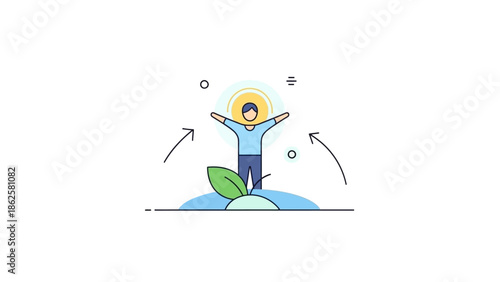 Person with arms outstretched in celebration of growth and success.