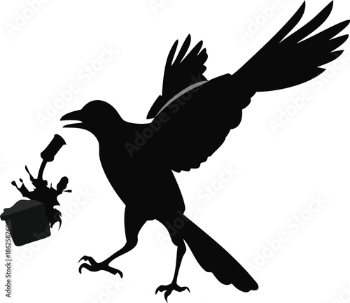 Magpie Stealing A Shiny Object Silhouette