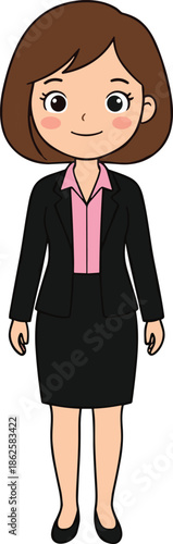 cute,cartoon,businesswoman,illustration,smiling,professional,female,office,character,standing,formal,work,attire,corporate,employee,vector,design,clipart,mascot,icon