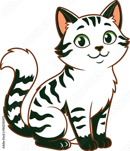 cute,cartoon,cat,kitten,illustration,smiling,striped,white,animal,character,adorable,playful,pet