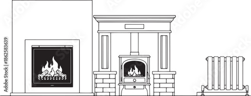 Elegant fireplaces showcase exquisite architectural details, with flames dancing invitingly within their hearths, creating a scene of warmth and sophistication.