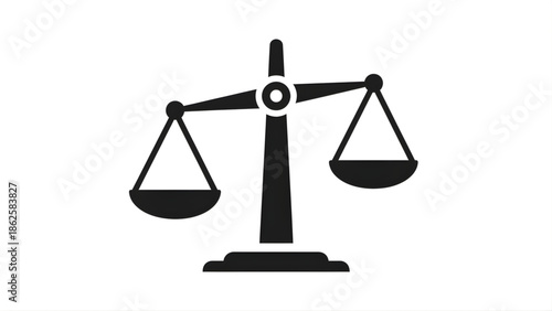Black Silhouette of a Justice Scale on White Background Keywords: justice, scale, balance, law