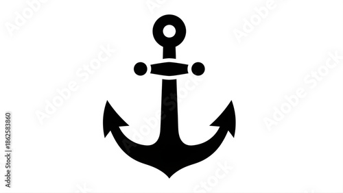 Black Silhouette of a Ship Anchor on White Background Keywords: anchor, ship, boat, nautical