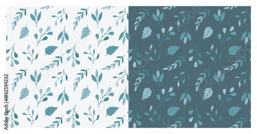 green leaves seamless pattern on white and green background