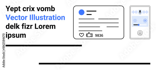 Social media design, interface elements, smart technology, user profiles, digital display, interaction tools. Interface showing user profile and data. Social media and smart technology concepts
