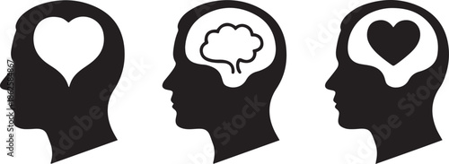 Abstract vector illustration of a woman profile silhouette with a brain and gear icon symbolizing human intelligence, mind concept, and business thinking