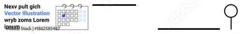 Business planning, minimal design, communication, scheduling, data presentation, organization. A calendar layout with text and minimalist line and circle art. Business planning and scheduling concept