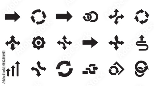 Black Arrows and Recycling Symbols on White Background